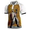 Short Sleeve Polo with Templar Knight Print, Cool Casual Fashion Top
