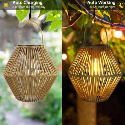 Solar-Laternen Solarleuchten Outdoor Wasserdicht Boho Licht zum Aufhängen Außen Rattan-Laterne Dekoration für Garten Hof Terrasse