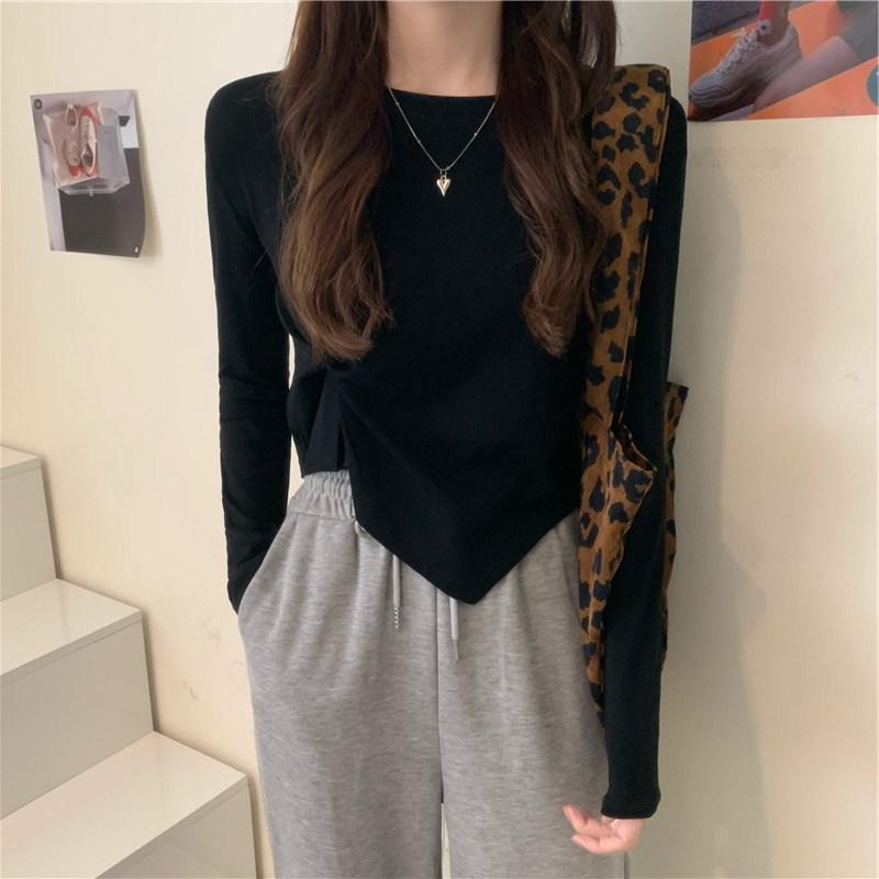 

2024 Корейская осенняя шикарная футболка с длинными рукавами для женщин Large чёрный