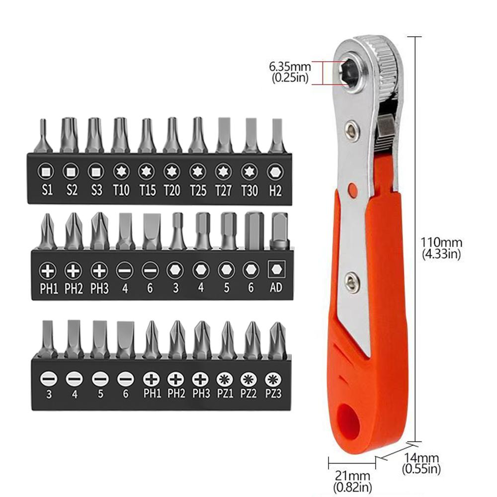 Mini Ratchet Wrench 1/4" Socket Set - Reversible Quick Screwdriver with Phillips, Hex, and Torx Multifunctional Kit
