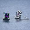 925 Sterling Silver 8MM Rainbow CZ Stone Sqaure Stud Earrings for Women Dainty Silver Color Stackable Ear Bone Studs Girls Jewelry