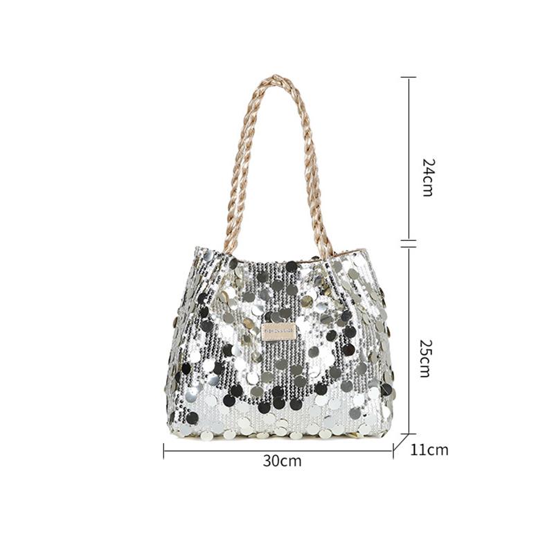 Yogodlns New Shiny Sequins Women's Shoulder Shopping Bag Glitter Handbag Large Capacity Clutch Purse Fashion Party Accessory for Ladies