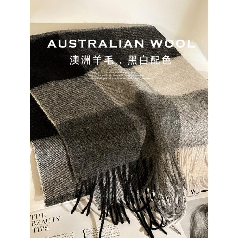 Mary Heavy treasures! 100% wool Australian wool scarf, women's winter simple plaid couple narrow version long scarf