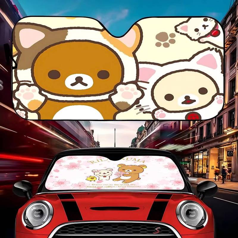 Popular Cute R-Rilakkuma Car Windshield Funny Sun Shade Foldable UV Ray Sun Visor Protector Sunshade For Front Window
