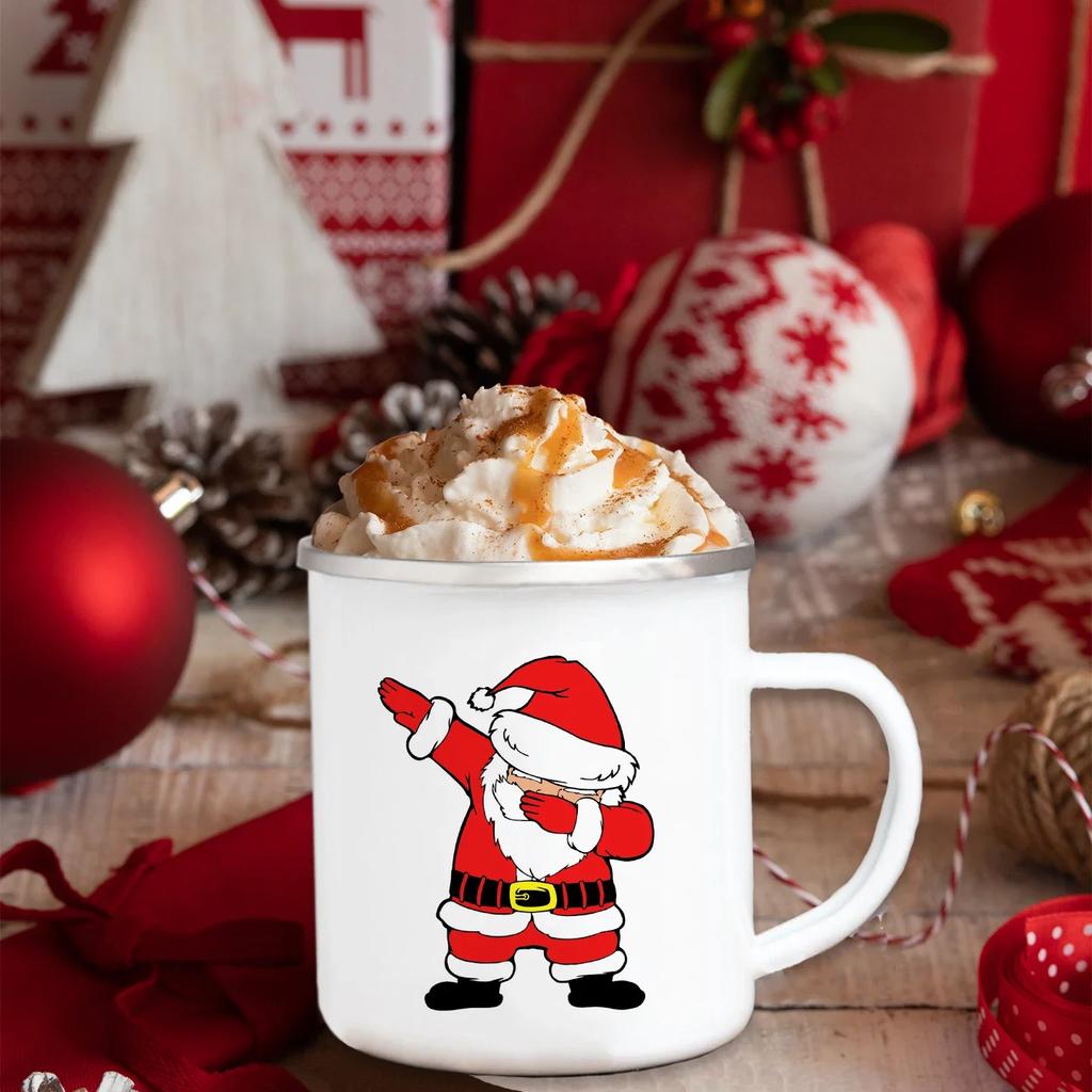 Christmas Snowman Print Party Beer Drink Enamel Mugs Tumblers Creative New Year Gifts Eco Heatable Handle Breakfast Milk Cups