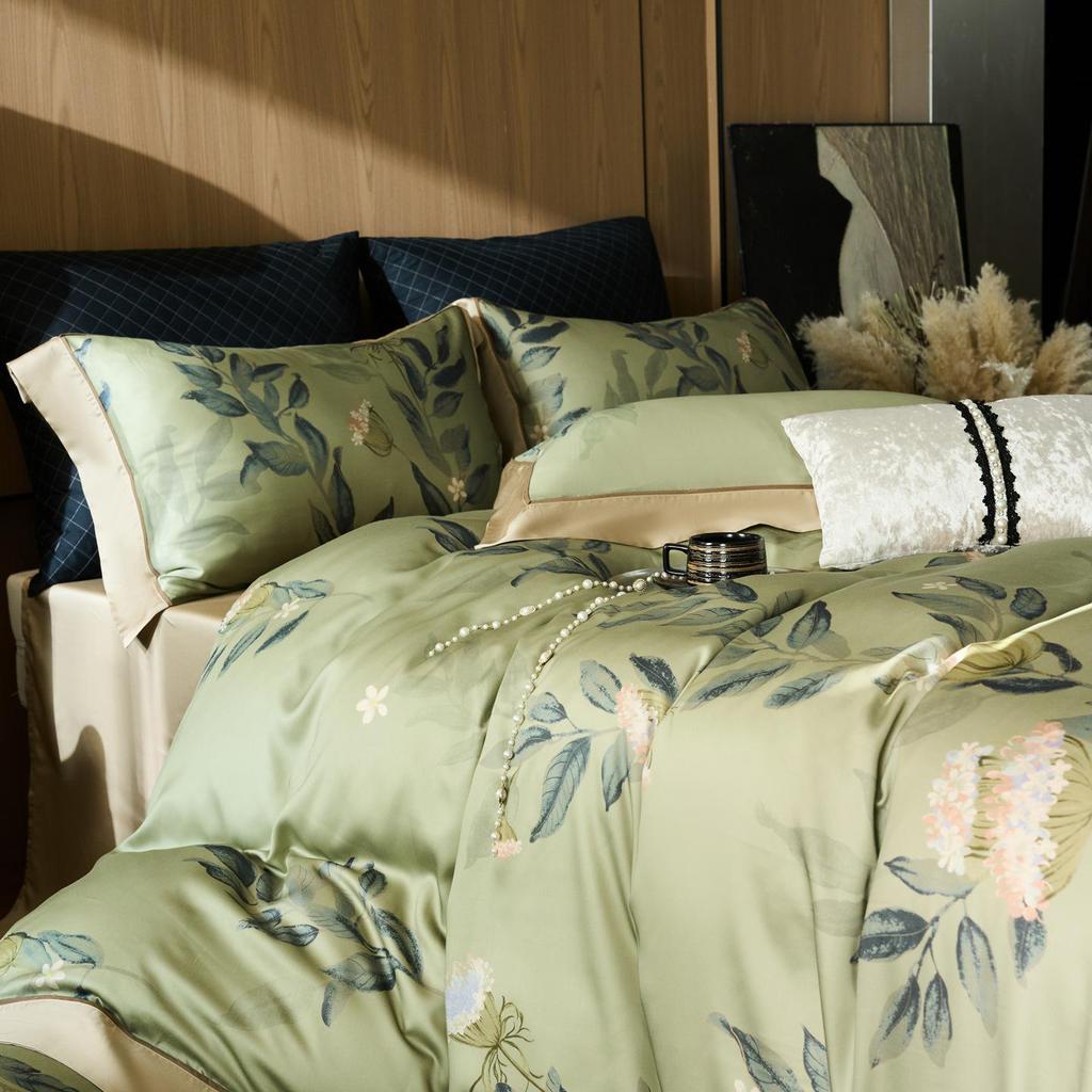 New 60s Lyocell Cool Feel Digital Print 4-Piece Bedding Set: Duvet Cover & Bed Sheet for 1.8m Bed