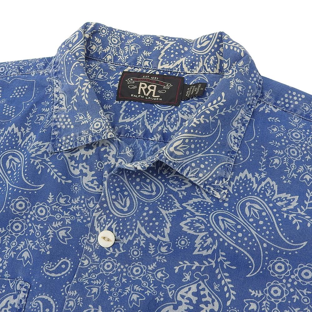 RRL Indigo Bandana Print Open-Collar Shirt, Men's, Blue, Size M tops M blueUsed