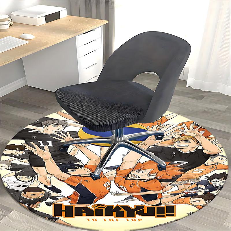 1pc Haikyuu!! To The Top Anime Volleyball Round Carpet Office Chair Mat, NonSlip Rug for Home Decor, Gaming Room, Bedroom