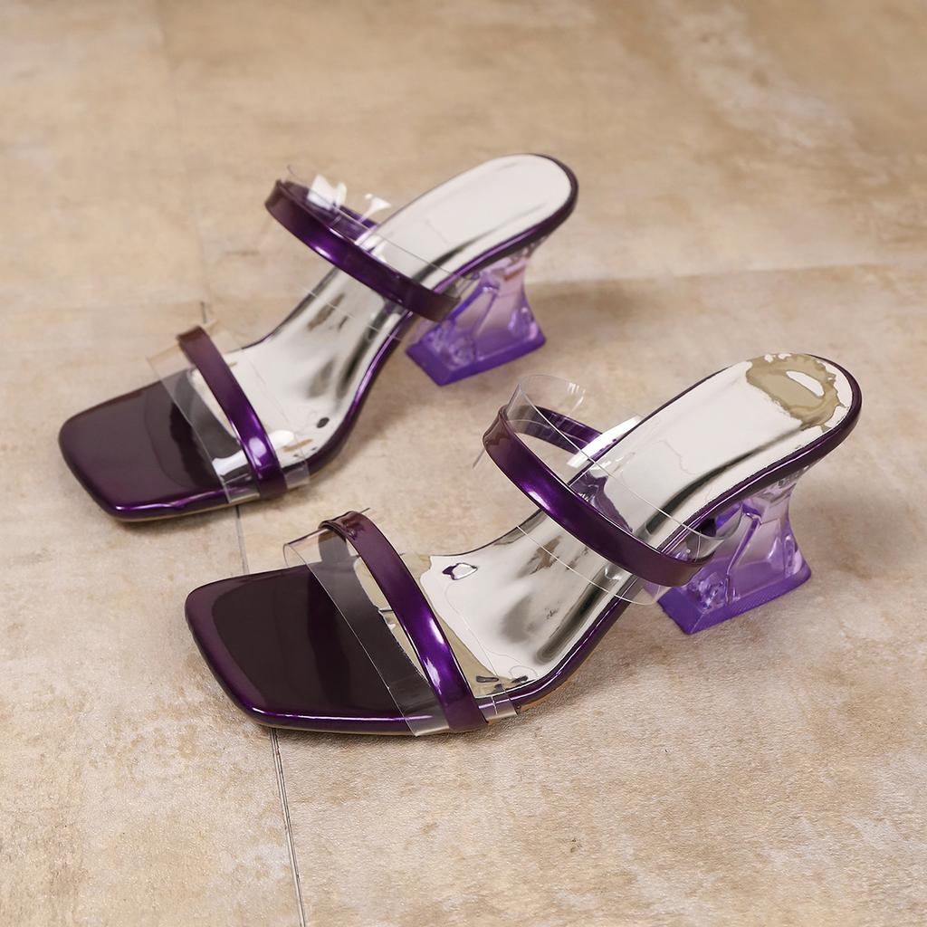 Style High Heel Luxury Female Dress Sandalias De Mujer Slides Women Retro Elegant Square Toe Slippers Women Design Strange Shoes