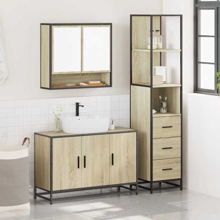 VidaXL Ensemble de meubles de salle de bain 3 pcs chêne sonoma, armoire de rangement, armoire de bain, meuble de toilette 3301161
