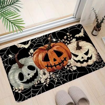 Halloween Welcome Floor Mat Ghost Pumpkin And Spider Web Suitable For Door Mat, Corridor Carpet, Home Decoration