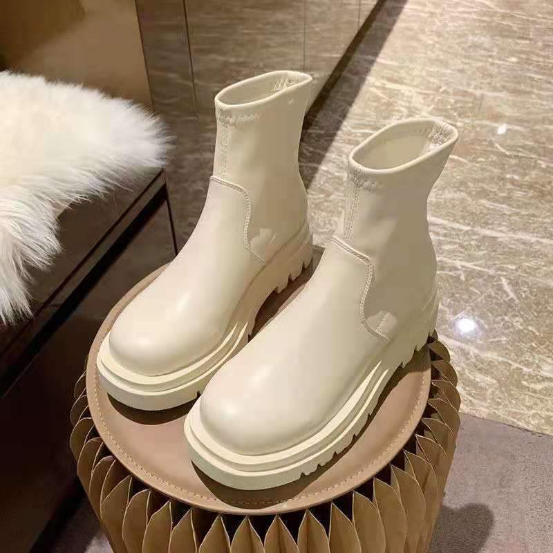 

ins Autumn and Winter Chelsea Boots Children s Short Boots White Smoke Boots British Thick-soled Medium Short Boots Martin Boots Women 40