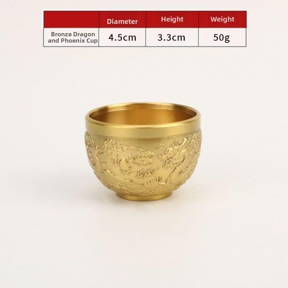 Vintage Retro Dragon Phoenix Cup Traditional Feng Shui Hundred Blessings Cup Desktop Ornament Gold Millet Cylinder Home Decor