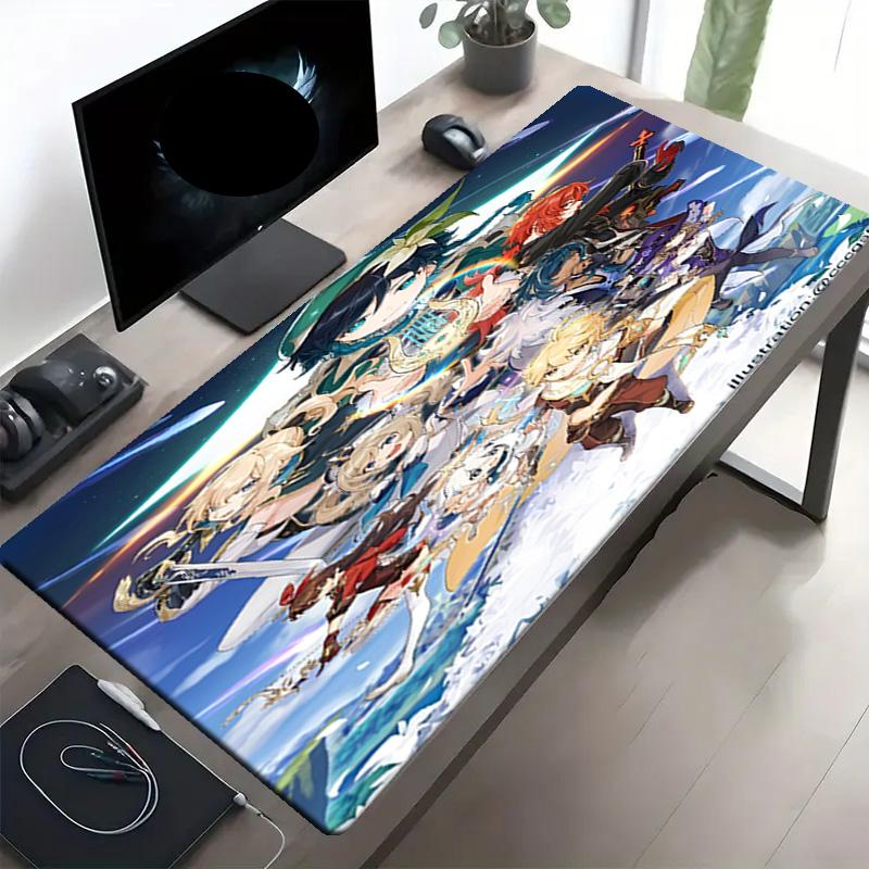 Genshin Impact Print Mouse Pad, Anti‑Slip Desktop keyboard Mat, for PC Laptop Gaming Working Daily Use, Cool Festival Surprise Gift