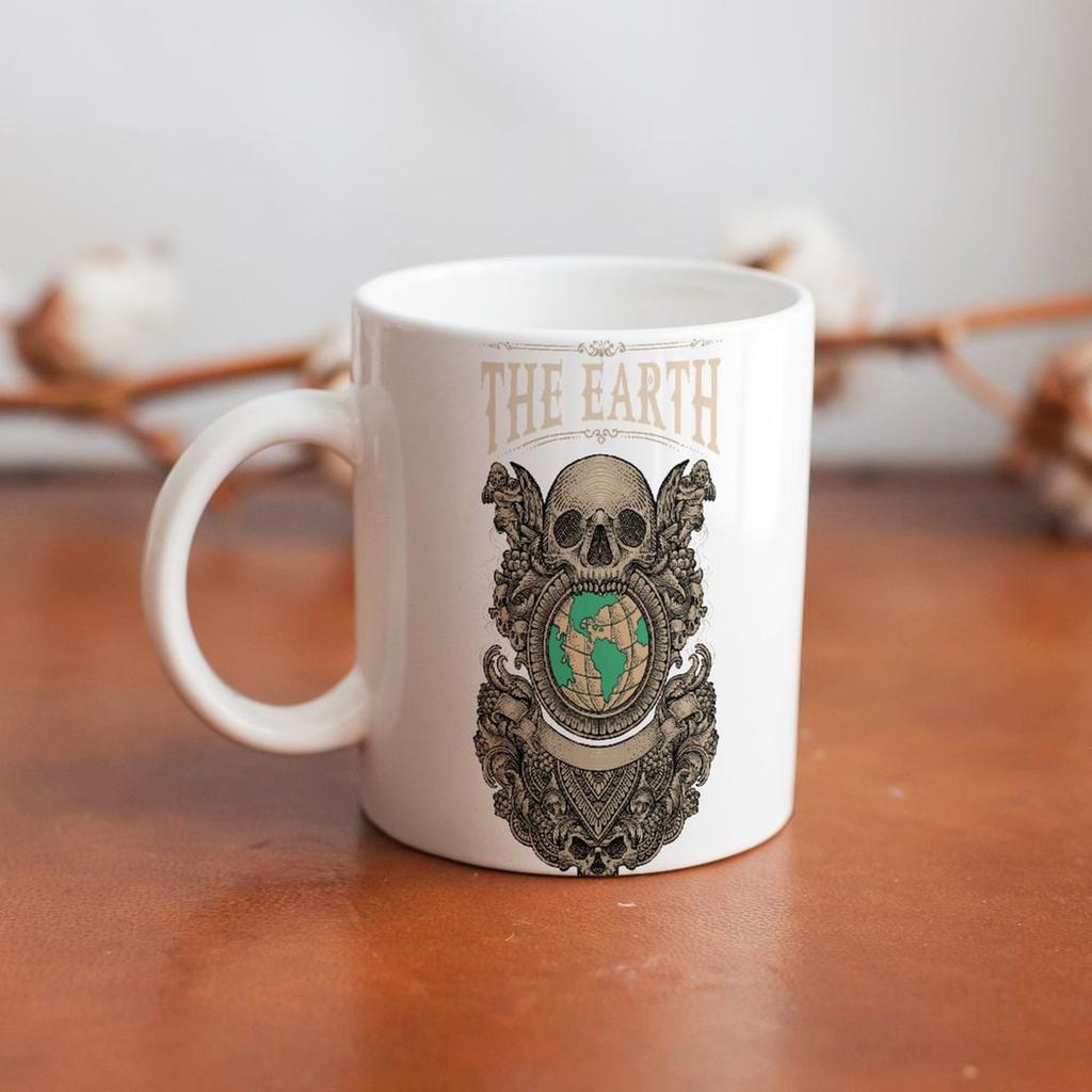 11oz Weiße Keramik-Kaffeetasse mit bedruckten Seiten, komfortablem Griff und glänzender Oberfläche, ideal für tägliche Heißgetränke