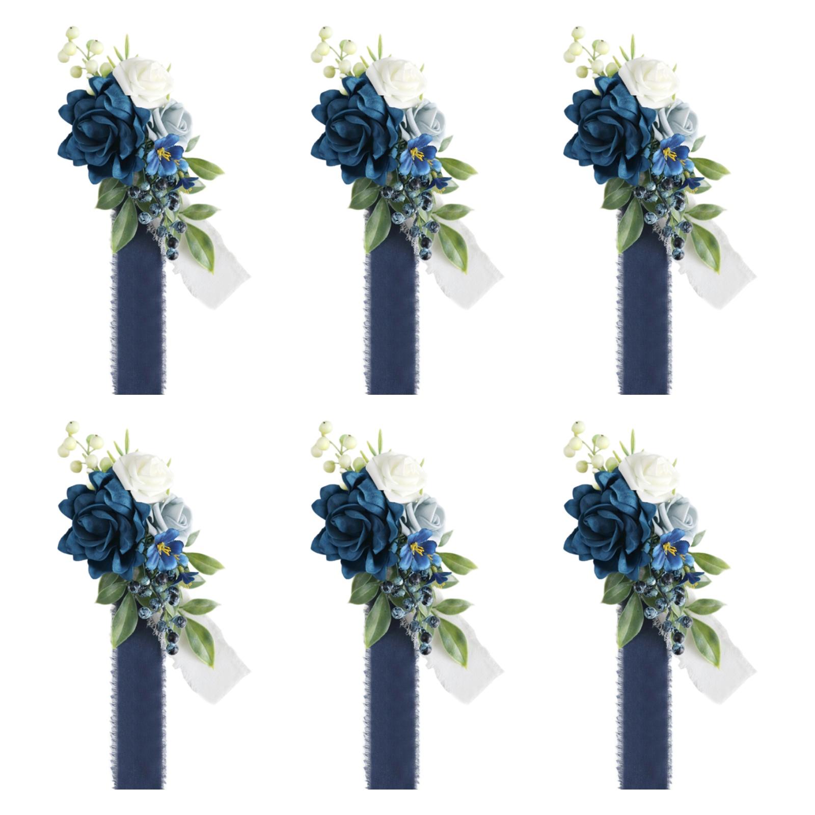 

6 Pieces Shoulder Corsages Brooch Elegant Suit Decorations Blue White Florals синий