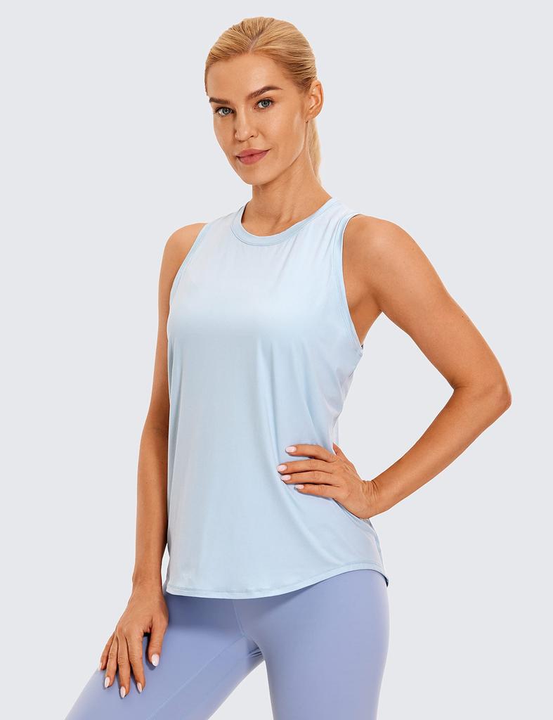 CRZ YOGA Sleeveless Tank High Moisture Quick Blue Size M Women's Top, Neck, Racerback, Wicking, Drying, Lightweight, Linen,