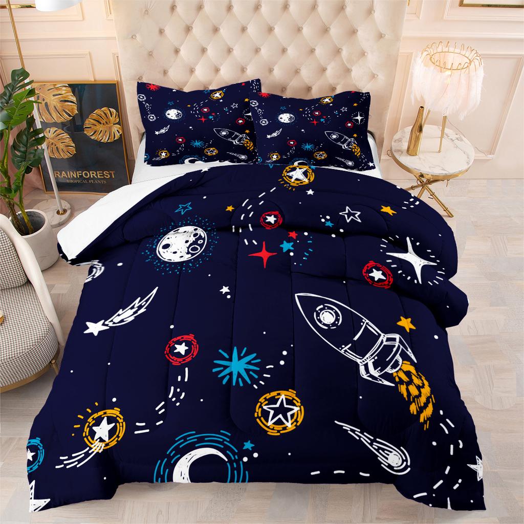 Cute Cartoon Cat Home Bedroom Comforter Set - Digital Print, Down Alternative Fill, 3-piece Set