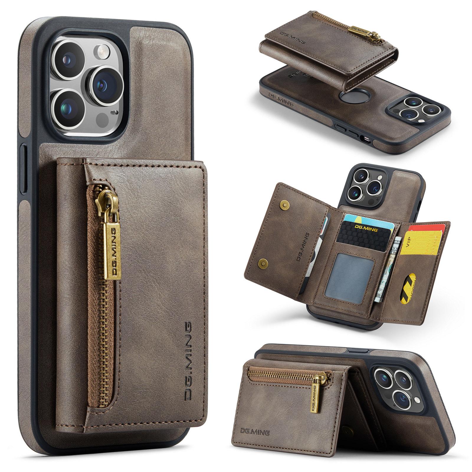 

DG.MING M5 Series For iPhone 16 Pro Max Case Detachable Magnetic Leather Phone Cover with Card Slots Coffee
