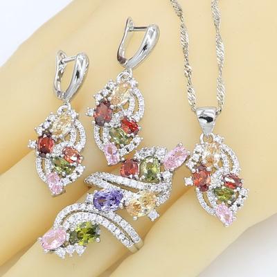 5 Farben Multi Blau Lila Zirkonia Anhänger Ohrringe Ringe Dubai Schmucksets für Frauen