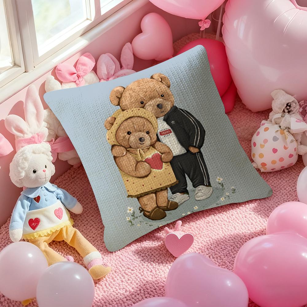 Friendship Companionship Teddy Bear Pillow Case Anti-Dustmite Pillowcase Invisible Zipper Silky Short Plush Sofa Cushion Cover