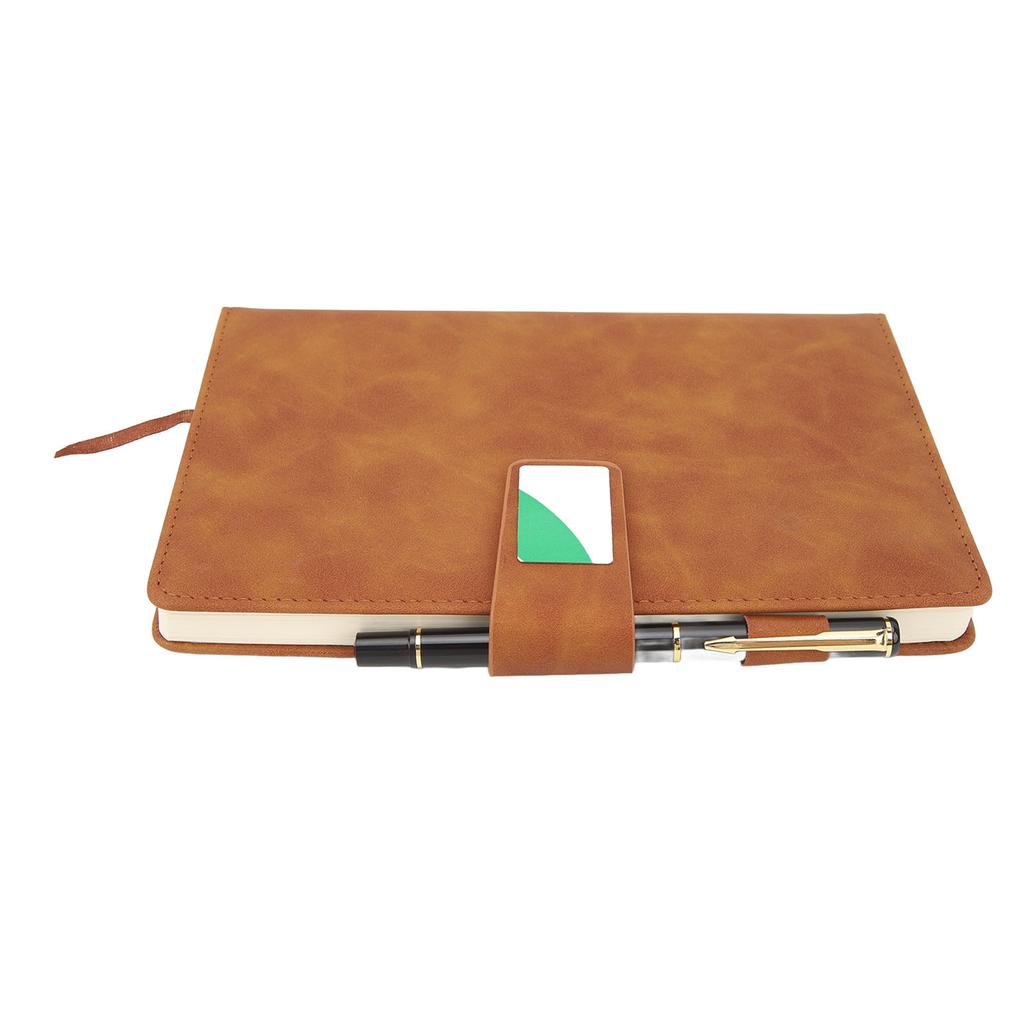   Notebook PU Lther Cover Ribbon Bookmark Ink Proof Thick Paper Ruled Paper Notebook with Pen for   Travel