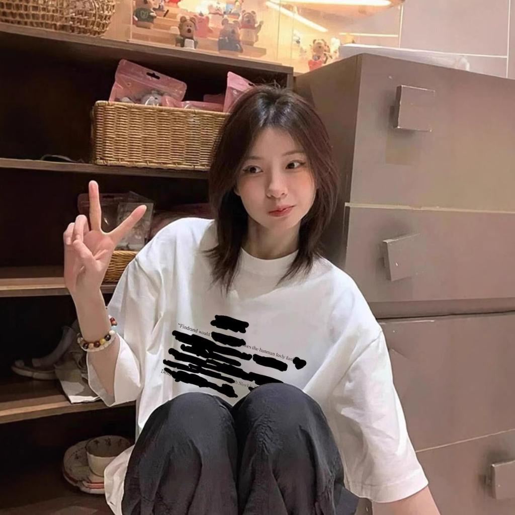 White cotton short-sleeved t-shirt women's new summer American high street loose large size fat mm half-sleeved top ins