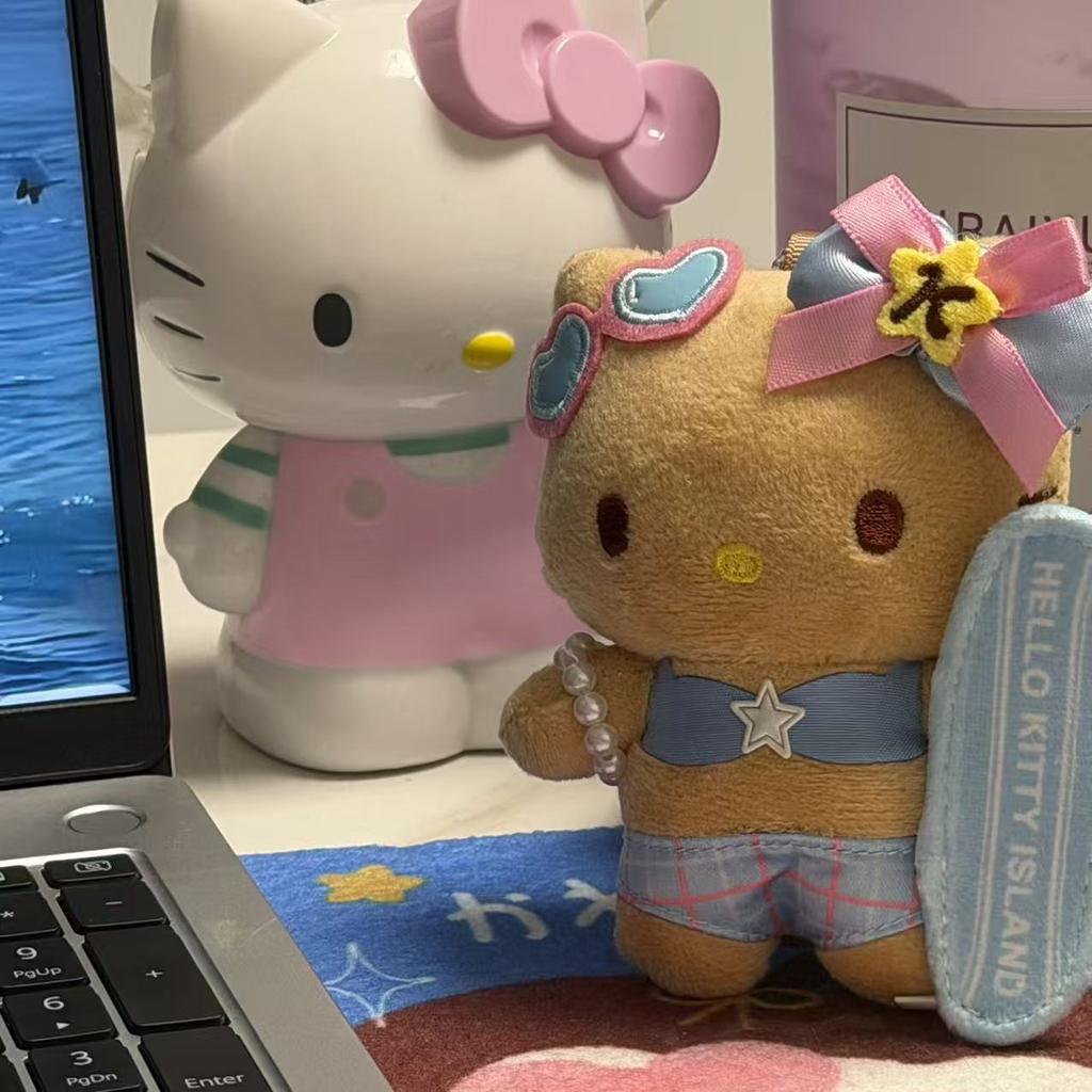 Black Skin Hello Kitty Surfer Plush Keychain Bikini Surfboard Design Plush Doll Pendant Perfect For Beach Themed Decor Bag Gifts