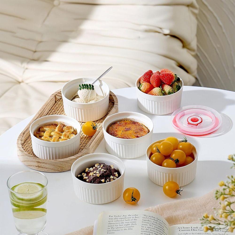 6pcs 8 Oz Ramekin with Lid Pudding Cup Multifunctional Dessert Cup Custard