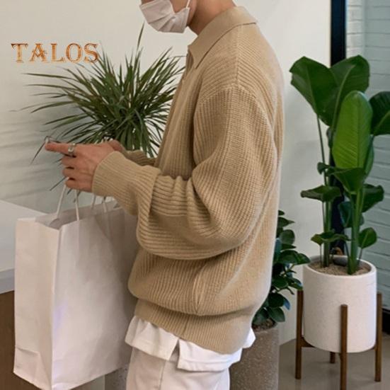 Fall Winter Men Sweater Turn-down Collar Half Zipper Long Sleeves Solid Color Loose Knitted Top Daily Wear School Work Knitwear