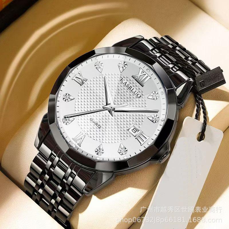 Fashion British Style Men'S Calendar Watch Personality Trend Quartz Steel Belt Watch Men'S Casual Business Watch
