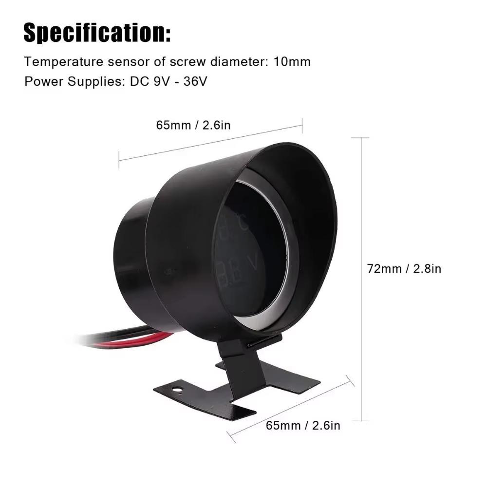 2 in 1 Round LED Water Temp Gauge & Voltmeter with 10mm 1/8 NPT Sensor 26mm-40mm Pipe for 12V/24V Car Truck Motorcycle