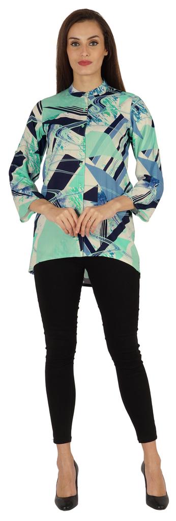 Bimba Button Down Tunic Casual Printed 3 4th Sleeves Loose Fit Rayon Tunic Long Shirt Top For