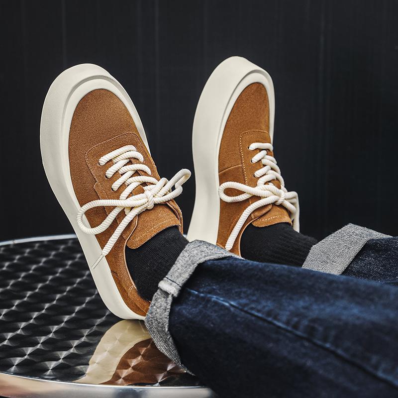 2024 New Men's Casual Leather Board Shoes Trend Versatile Height Increase Youth Niche Leather Shoes Sports Shoes 8008-J