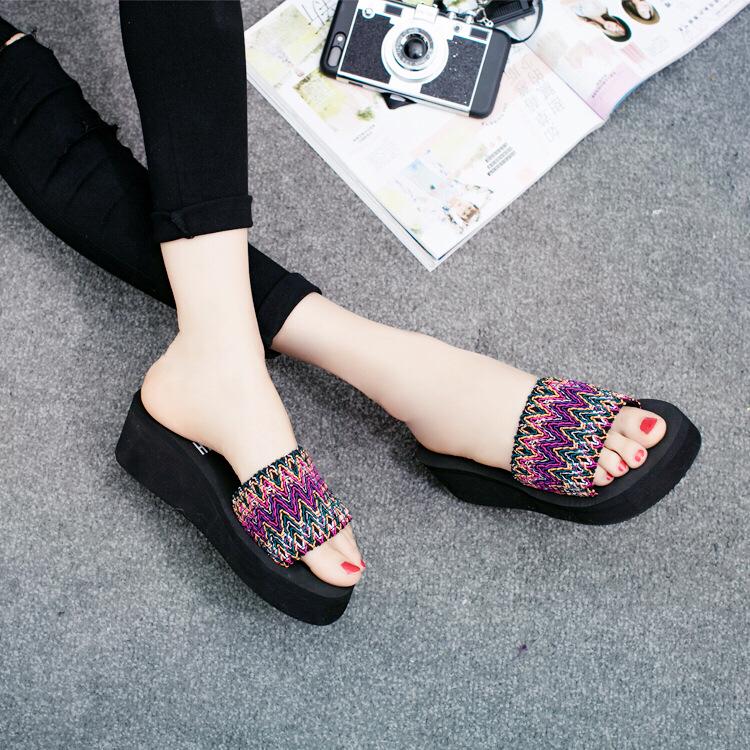 «Женские нескользящие шлепанцы в этническом стиле на лето» 35 красный