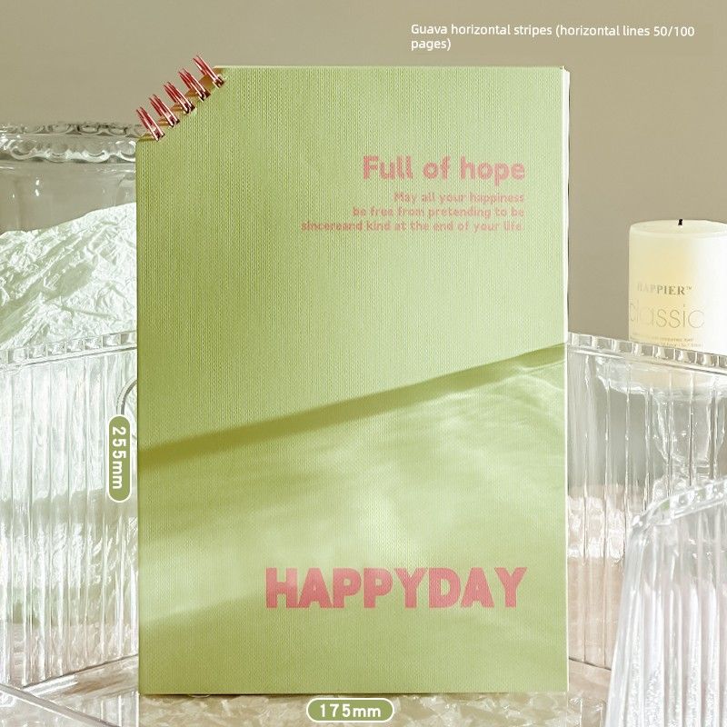 

Grade Three Class Two Happyday Bevel Coil Notebook Student Good-looking Notebook Book Notepad Diary Guava horizontal stripes (50 sheets/100 pages)