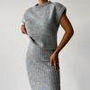 2024 Women's Fashion Sweater Set: Sleeveless Pullover Top & Slim Fit Long Skirt