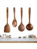 Wood Cooking Utensils Set of 4 Safe Natural Wood Cooking Spoons Kitchen Cookware Large Soup Spoon Cooking Utensils Spatula
