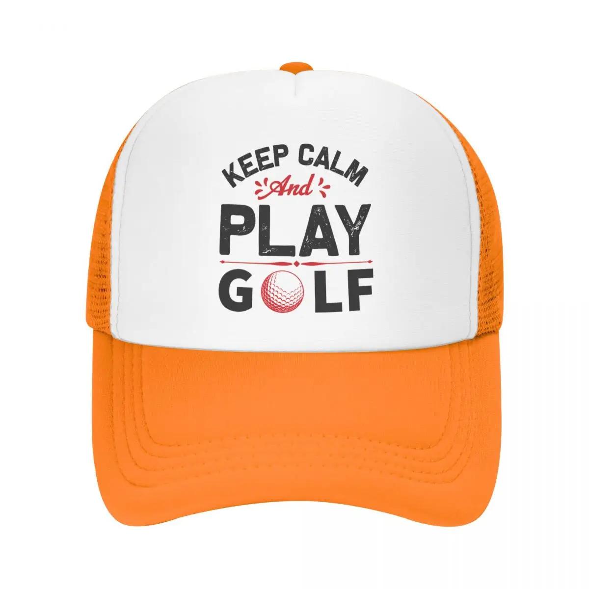 

Custom Punk Keep Calm And Play Golf Baseball Cap for Unisex Women Breathable Trucker Hat Outdoor Snapback Dad Hat One Size