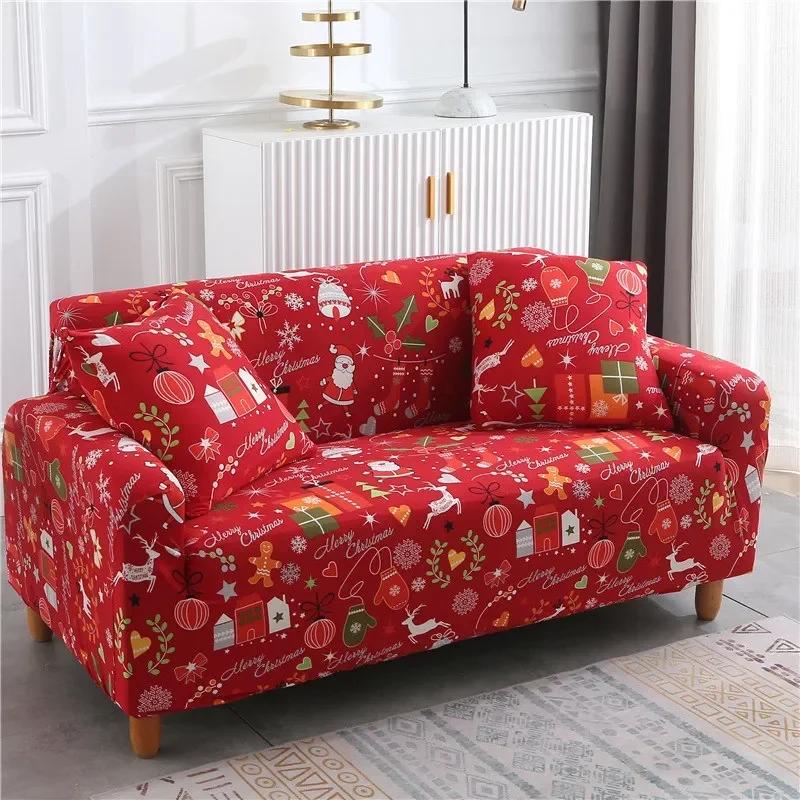 Christmas Sofa Cover for Living Room Elastic Spandex L Shape Sectional Couch Slipcovers Home Decor Xmas Santa Clause Sofa Covers