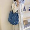 Pure Color Denim Large Capacity Tote Bag Fashion Bow Tie Pattern Shoulder Women's Bag Winter Casual Travel Shopper Handbags ARI