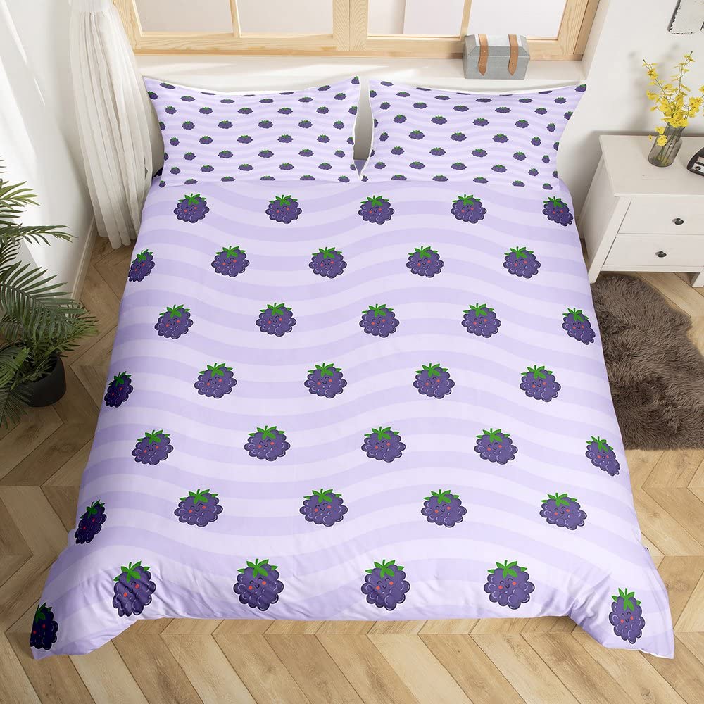 Purple Grape Comforter Cover Summer Fruit Duvet Cover Grapevine Leaves Plant Bedding Set Natural Garden Themed Quilt Cover
