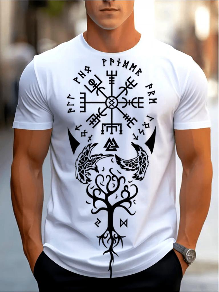Men'S T-Shirt with Digital Print: Short Sleeve Design That Maximizes Comfort And Luxury - Features Viking Text, Making It Perfect for Casual And