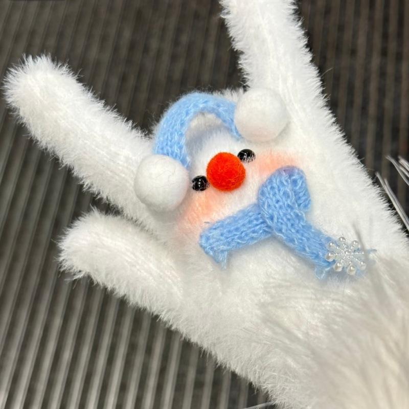 Niedlicher Babyrobben-Schal Schneemann Plüschhandschuhe Winter Warm Kälteabweisende Handschuhe Fünffinger-Mode Trendige Handschuhe Mädchenhafte Weihnachtsgeschenke