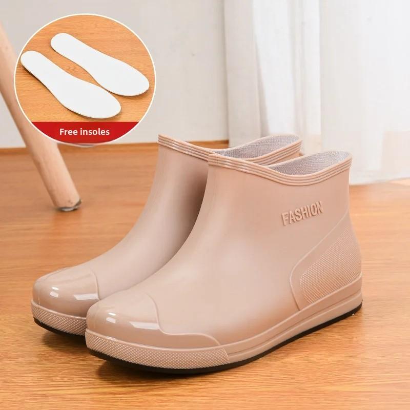 

Fashionable Adult Women s Short Booted Rain Shoes Waterproof Non-slip Rubber Shoe Cover Outerwear Durable Water Shoes Wholesale 36