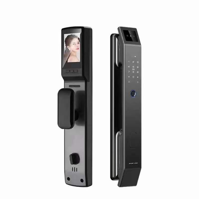 Smart Facial Recognition & Fingerprint Door Lock with Password, Anti-theft Peephole, and Electronic Access.