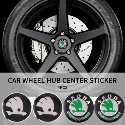AAAJJ1 4pcs 56mm Car Wheel Stickers Auto Center Hub Cap Decal For Octavia MK2 MK3 A7 Karoq Kodiaq Superb Rapid Fabia Accessories