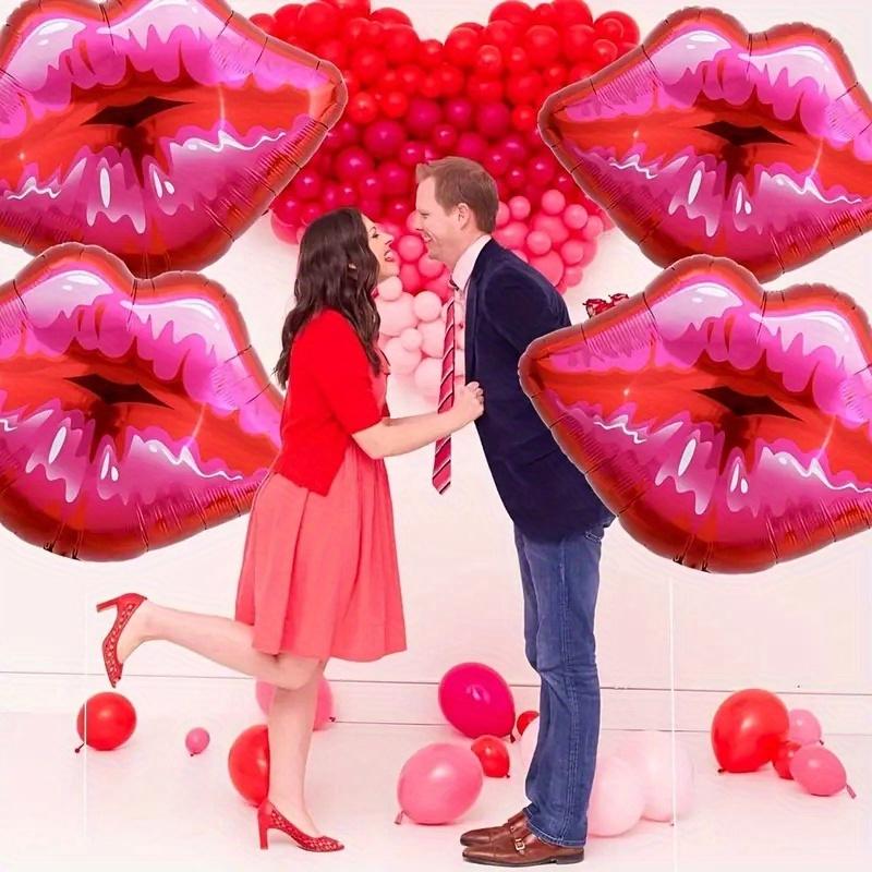 10pcs Lips-Shaped Foil Balloons - Red & Pink Heart-Shaped Decorations for Valentine'S Day, Anniversaries, Proposals, Engagements