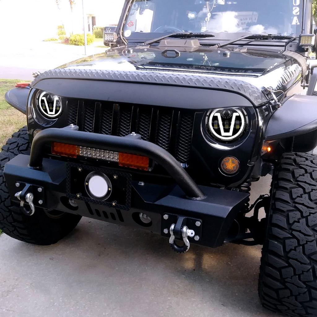 1pcs 12V/24V Motorcycl Headlight 7'' V-shape LED Headlight with Turn Signal Lights DRL Hi/Lo Beam