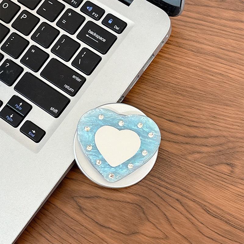Women'S Magnetic Suction Is Suitable For Magsafe Watching Dramas, Desktop Mobile Phone Airbag Holder, Rhinestone, Heart-Shaped Mirror Sticker